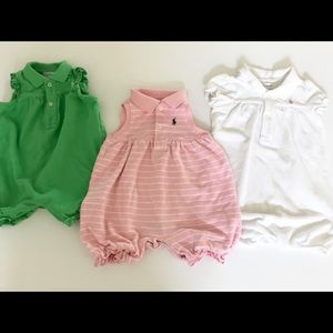 3 RALPH LAUREN ROMPERS-SIZE 9 MONTHS